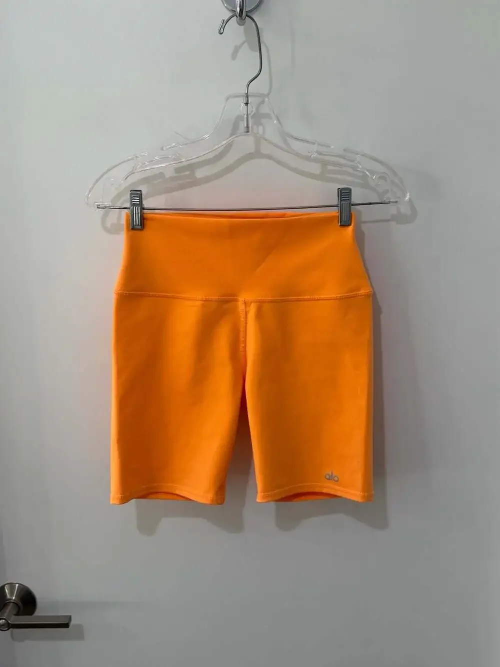 Alo Yoga High-Waist Airbrush Biker Shorts in Bright Orange